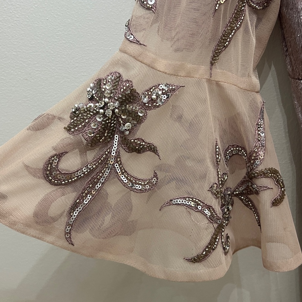 Embellished Taupe Velvet Evening Gown - Picture 10 of 11